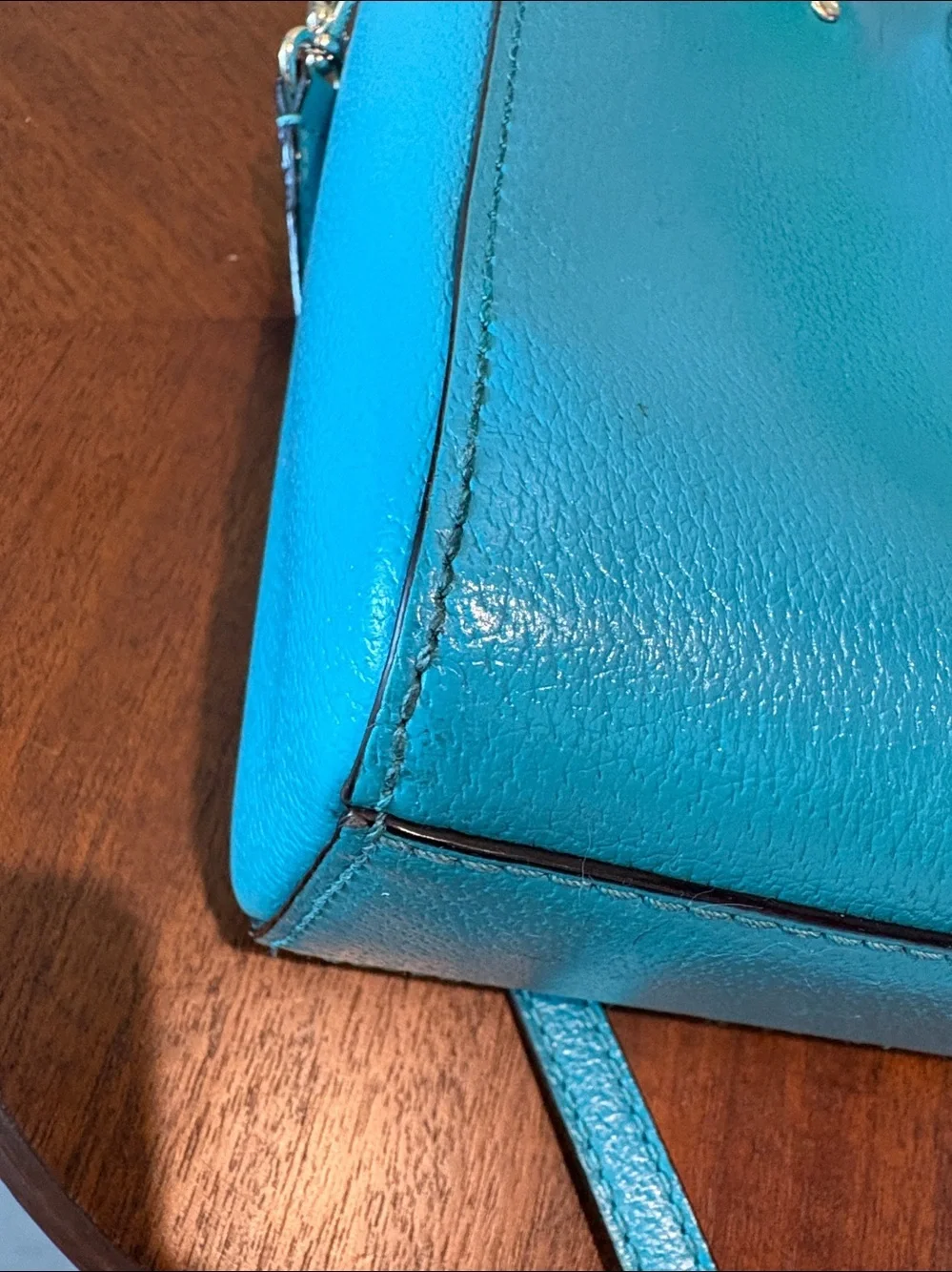 kate spade crossbody bag  satchel  Leather turquoise 3 compartment  gold tone